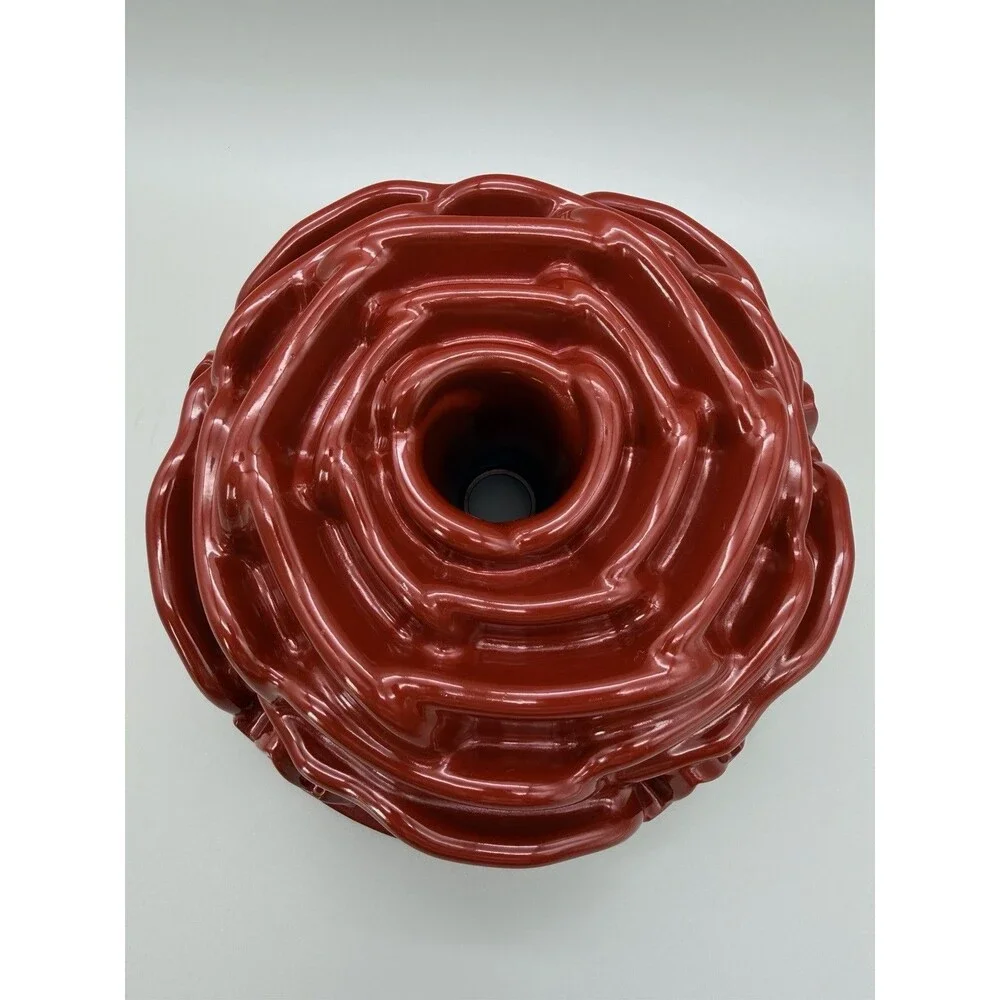 Nordic Ware Rose Bundt Pan Red Cast Aluminum 10 Cup Nonstick Cake Mold USA 9